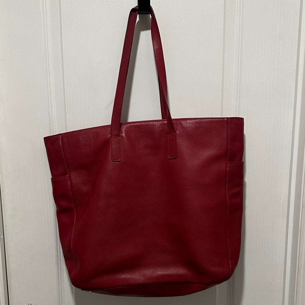 Classic Red Leather Tote Bag